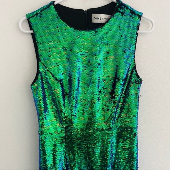 Fame and Partners Green Black Sequin 100% Silk Maxi Dress 2 - Picture 2 of 5